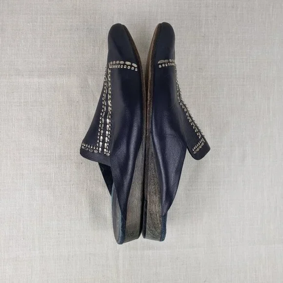 Calleen Cordero Sheira Slides Navy Blue Studded Backless Mule Shoes Size 10 - Picture 12 of 12